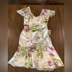 Mikael aghal romantic abstract garden silk cocktail spring ruched flutter dress